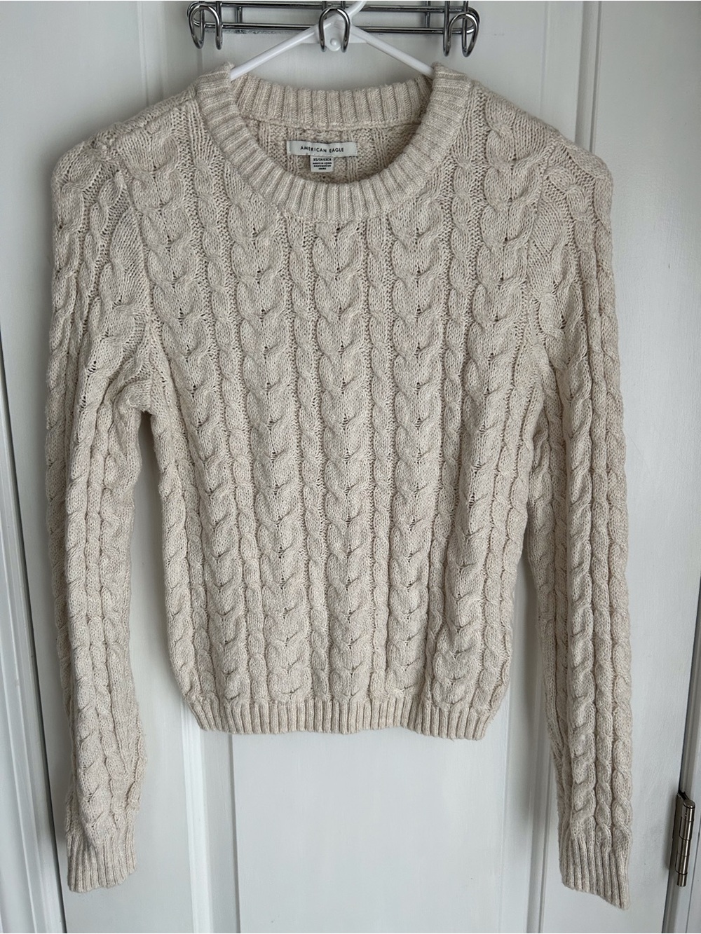 American Eagle Outfitters Cream Cable Crew Sweater